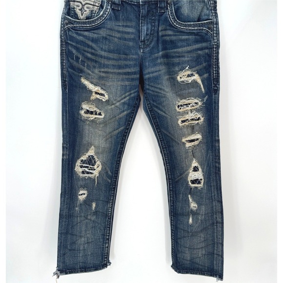 Rock Revival Other - Rock Revival Denim Jeans Distressed Ripped Blue Mens Size 31 Straight